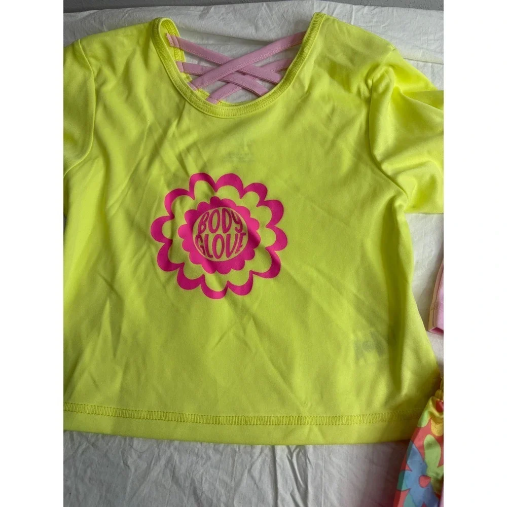 Body Glove Kids Girls 3 Piece Athletic Set Neon Yellow Tank Shorts Size 5